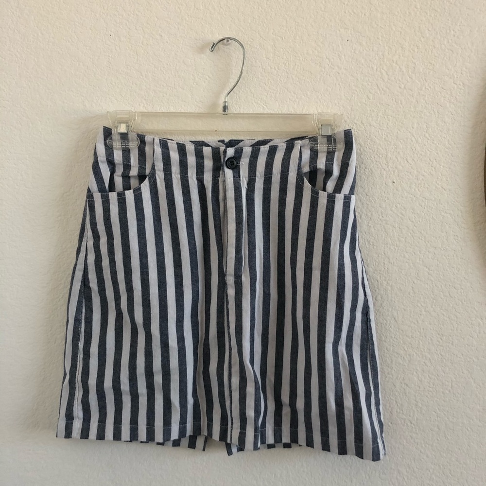 Blue and white striped miniskirt